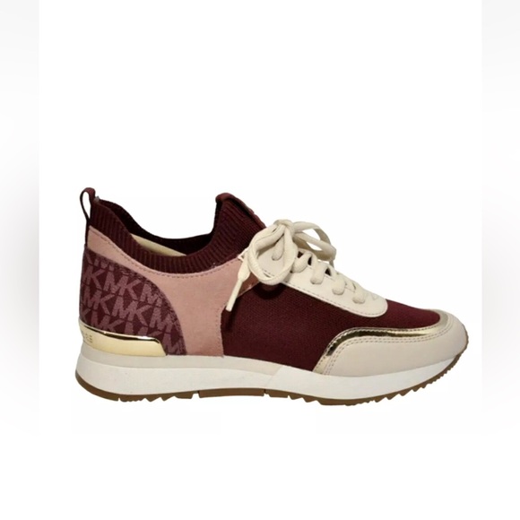 New Michael Kors Jenkins Knit Trainer Soft Stretch Sneakers Dark Cherry - Picture 3 of 6